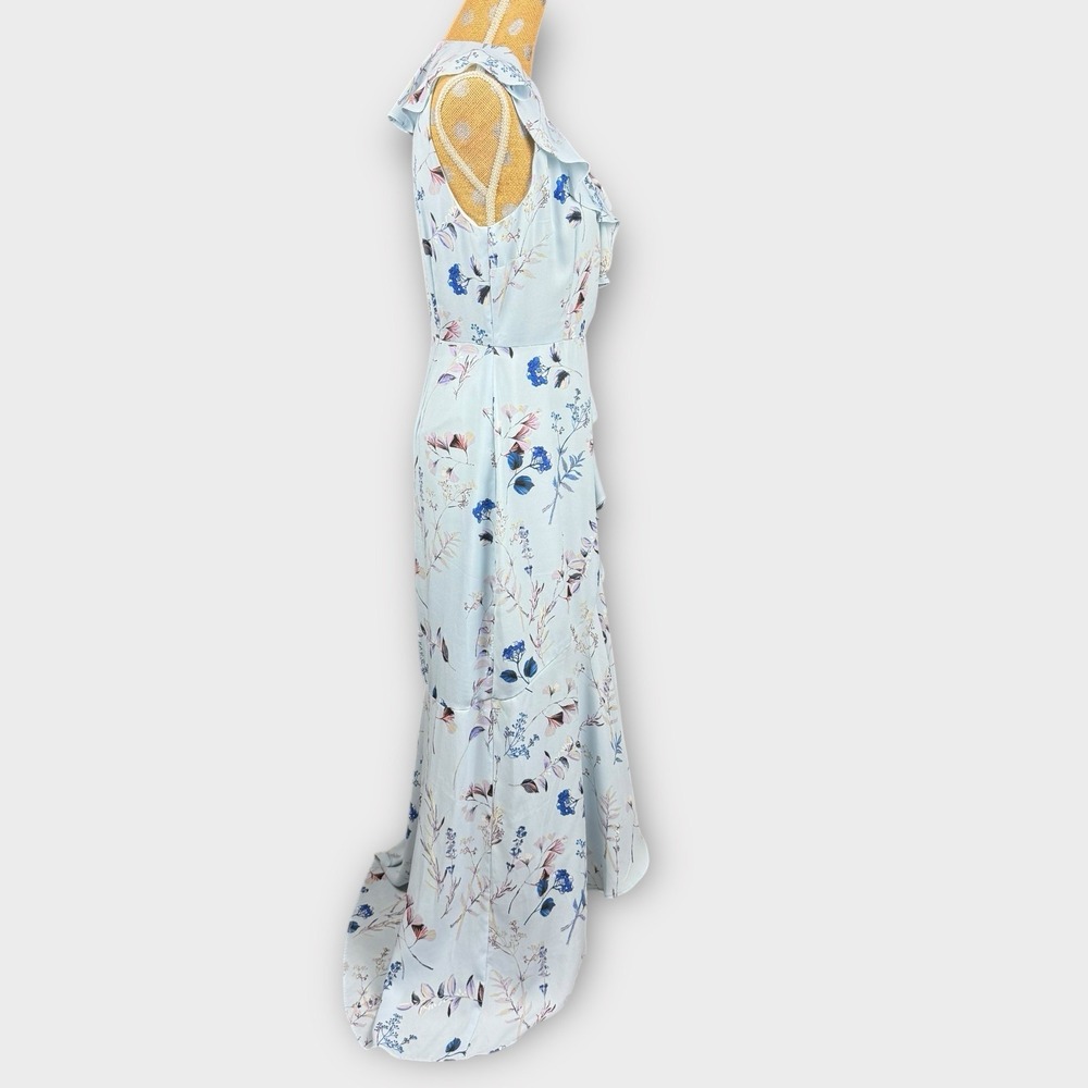 Banana Republic Floral Ruffle‎ High-Low Maxi Dress Blue Sleeveless Size 6 - Picture 11 of 13